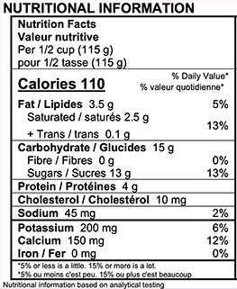 Vanilla Yogurt Nutrition Label